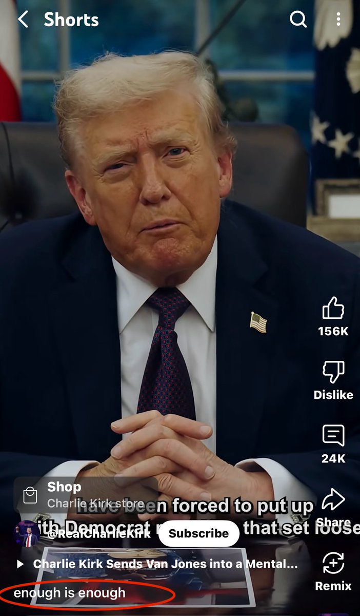 set____apart's tweet photo. @DonnieDarkened @DonnieDarkened  On Charlie Kirk’s last video that he posted to his official YT page was a video of Trump and he titled it, enough is enough. Now check out the Illuminati game card “Enough is Enough” 😳 https://t.co/TIQv7hw7Y7