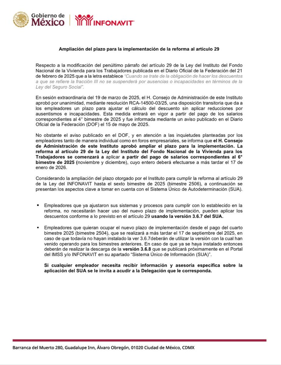 RioBSolutions's tweet image. NUEVO PLAZO #amortizacioninfonavit #DescuentosInfonavit #patronesimss #Nóminas #Nómina #AcreditadosInfonavit