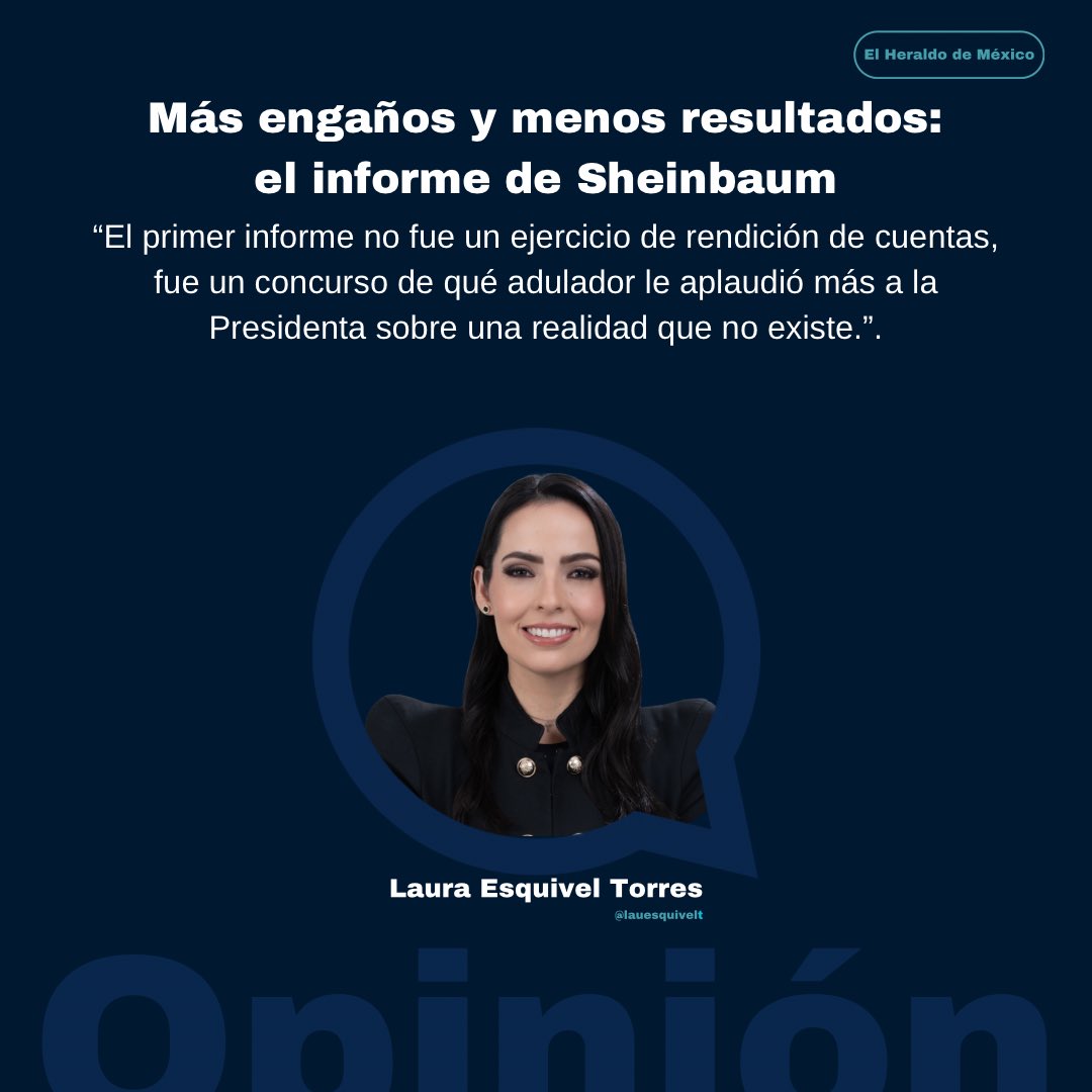 Más discursos que resultados. El primer informe de la Presidenta Claudia Sheinbaum revela cinismo, cifras manipuladas y un país que sigue sin avanzar. Descubre la realidad en mi columna.👇🏻

heraldodemexico.com.mx/opinion/2025/9…