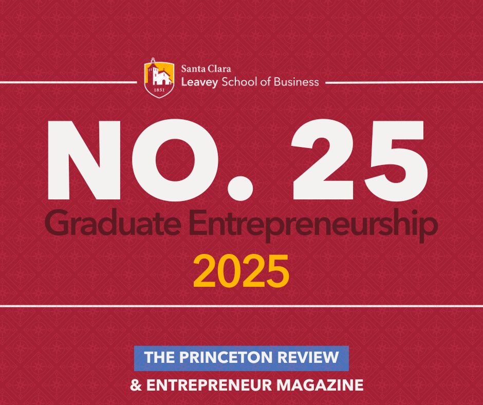 Exciting news! 🎉 SCU Leavey’s Graduate Business Programs ranked #25 in the nation for Graduate Entrepreneurship by The Princeton Review + Entrepreneur Magazine!

Read more ➡️ bit.ly/46glLmp

#SantaClaraLeavey #Entrepreneurship #GraduateBusiness #SiliconValley