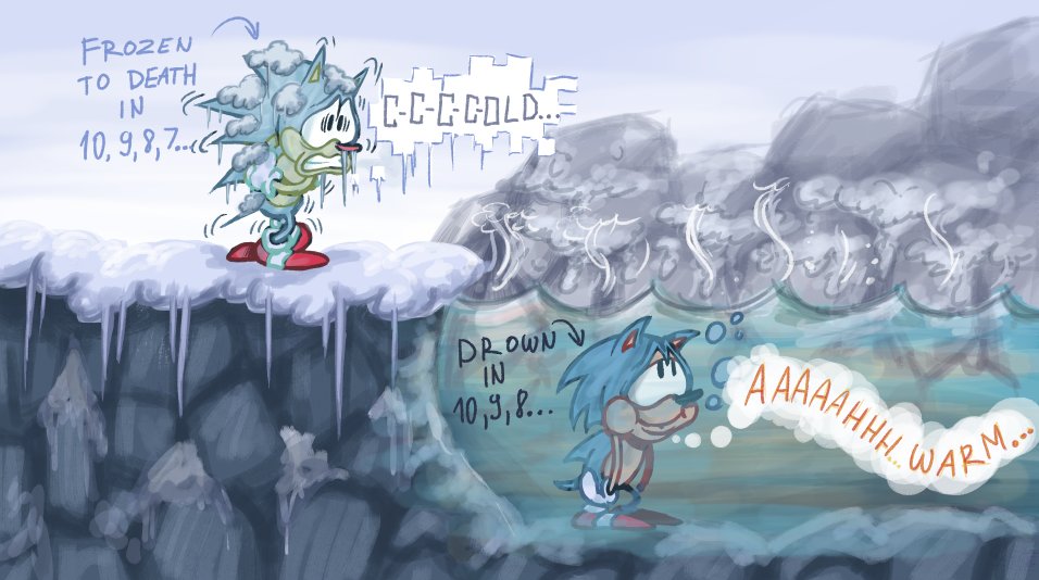 Sonic level concept that I cant do anything with, since I'm not a game dev.
Hot springs on an icy cold mountain