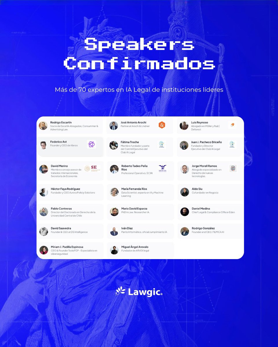 Conoce la agenda y los increíbles speakers que ya han confirmado 
🔁RT Si vas a ir
❤️Dale me gusta si vas los 5 días
#Lawgic #ioJustice #InteligenciaArtificial #Legaltech