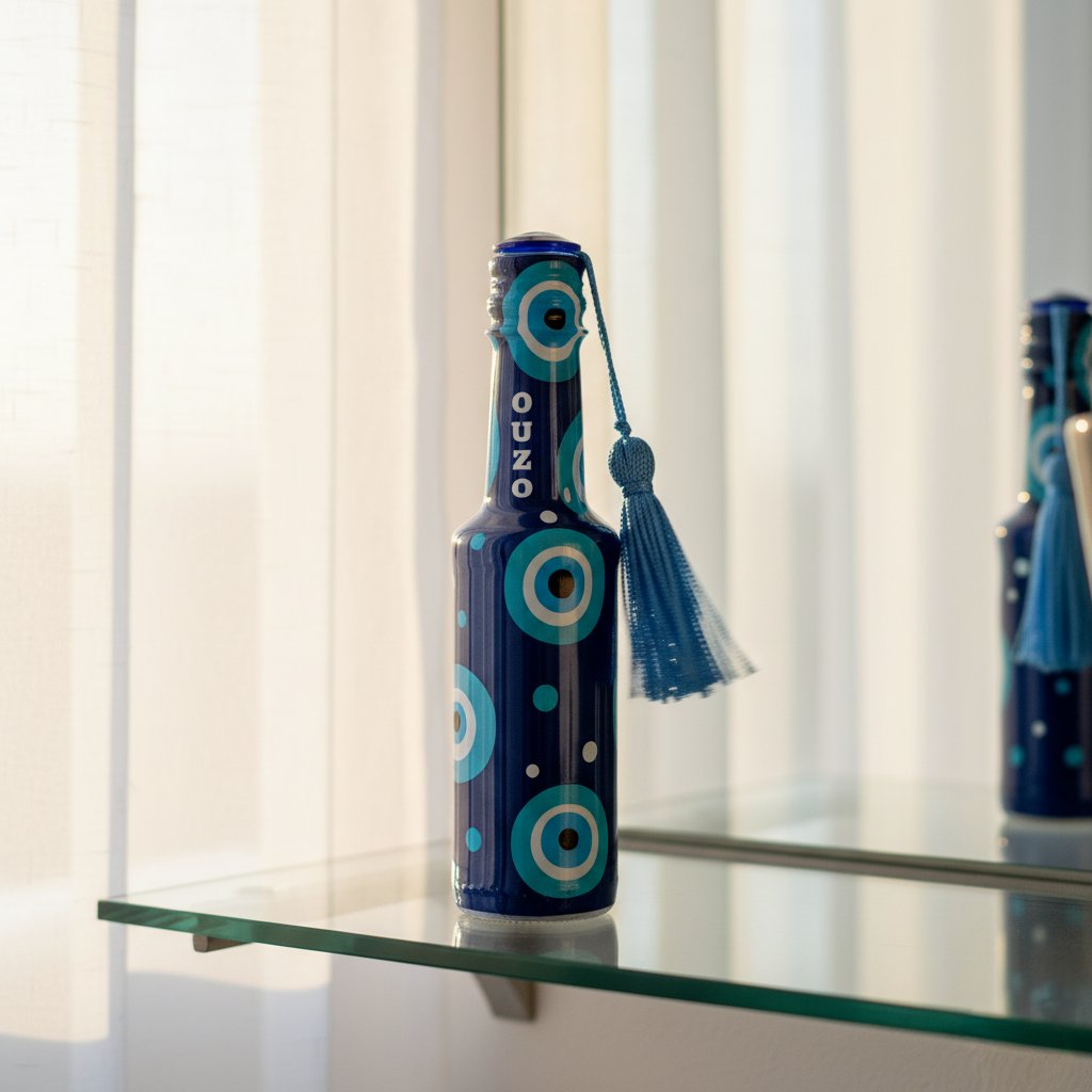 eleniannacom's tweet image. Indulge in the flavorful taste of Greek Ouzo 50ml, complete with a charming Evil Eye charm for good luck! 🍹✨ Perfect for any celebration or as a unique gift. #GreekOuzo #EvilEyeCharm #Cheers