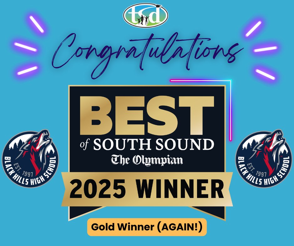 🏆🐺Black Hills High once again earned Best of South Sound – Gold!  This award is especially meaningful because it comes from community votes, celebrating the incredible BHHS community! ❤️💙 Way to go, Wolves! #BestOfSouthSound #WolfpackPride  <a href="/BHWolvesSports/">Coach Nelson</a>