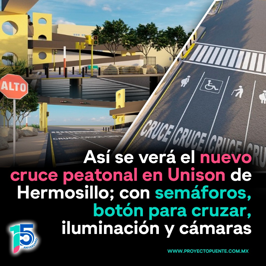 ProyectoPuente's tweet photo. 🚶🎒 Así se verá el nuevo cruce peatonal en @SoyUnison de #Hermosillo; con semáforos, botón para cruzar, iluminación y cámaras (FOTOS).

El nuevo cruce peatonal contará con un diseño seguro e incluyente, que responde a las necesidades de toda la comunidad, informó el @CESA_Unison en redes sociales.

Más información: https://t.co/wgz0SMquXa

#ProyectoPuente