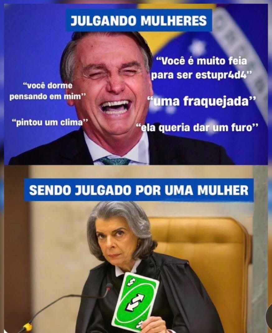Justiça poética: um misógino desgraçado sendo condenado por uma ministra. Imagino a raiva dele nesse momento!

GRANDE DIA
VIVA A DEMOCRACIA
BOLSONARO CONDENADO
BOLSONARO PRESO 
BOLSONARO NA PAPUDA
AUTORIZO XANDÃO