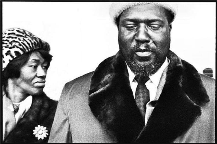 Thelonious Monk💥🎹🎶 and his wife Nellie, Milano, 1964. 
by Roberto Polillo .