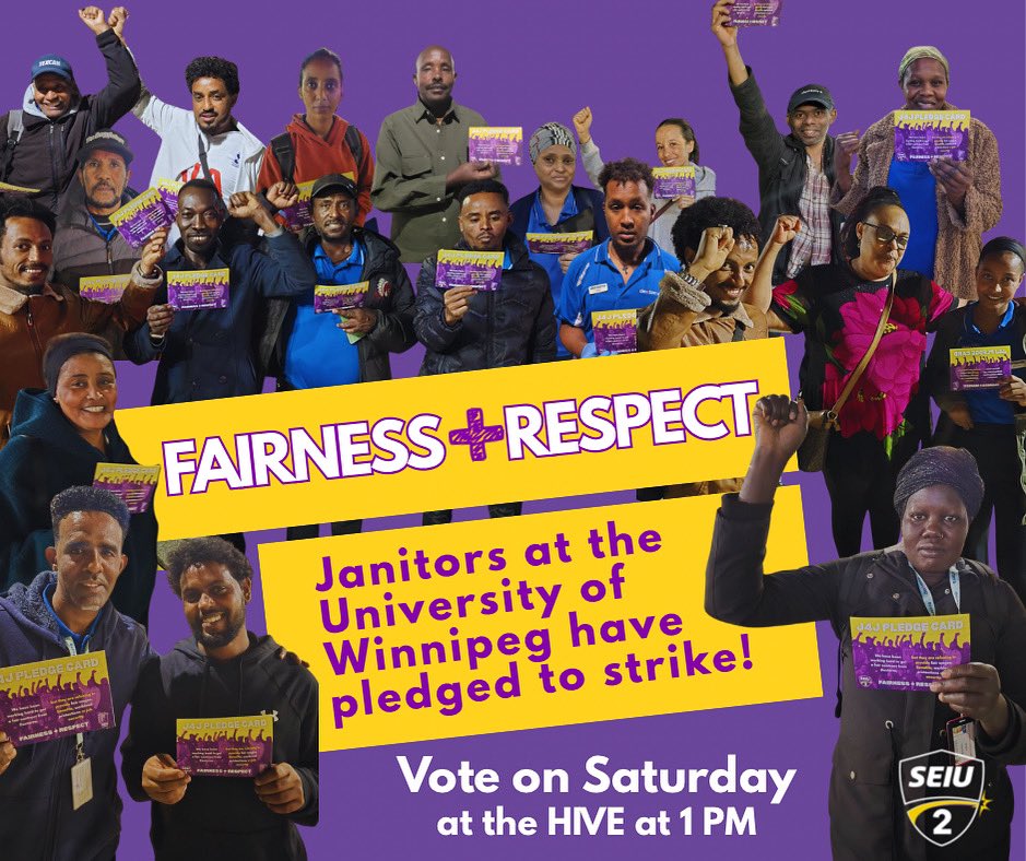 We are signing STRIKE-READY pledge cards at The University of Winnipeg!! ✊✊🔥

Janitors are the lowest paid workers on campus — without basic protections or respect from the University’s contractor Dexterra Group. 

We’ve had enough!!