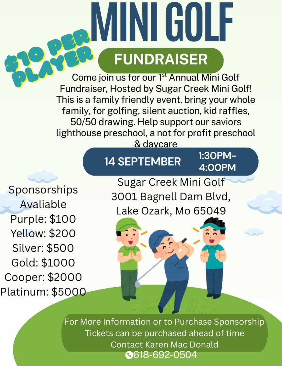 CACCLake's tweet photo. Join us Saturday, September 14th from 1:30 PM – 4:00 PM for a fun-filled family-friendly event! Enjoy mini golf, a silent auction, kid raffles, and more.

Bring the whole family out for a great cause! 💕

#MiniGolfFundraiser #FamilyFun #SilentAuction #SupportLocal https://t.co/GQ8U5D2Xo0