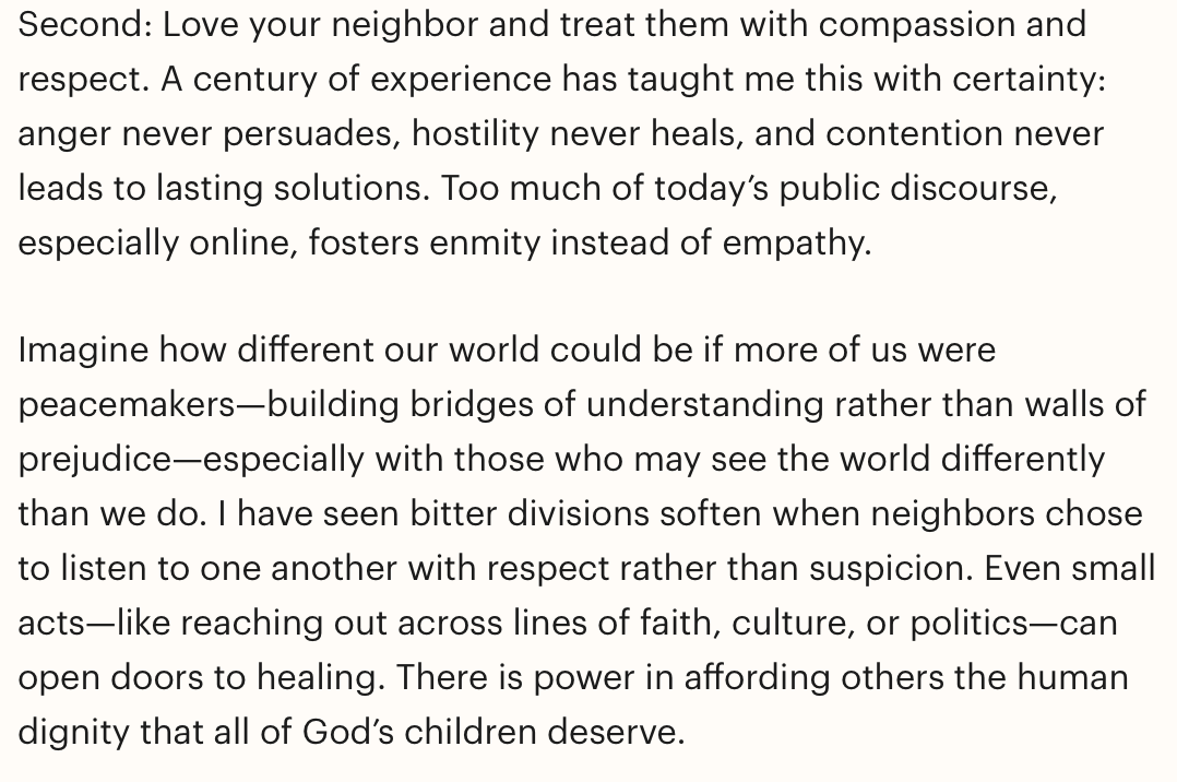 jeffreywindsor's tweet photo. @geoffjBYU Amen. Consider his op-ed this week: "hostility never heals," "building bridges of understanding," "listen with respect," "open doors of healing." 

That is what peacemaking looks like, as per a prophet of God.

We are NOT at war. Let's not start one, either. https://t.co/Ye6ixbQBJh