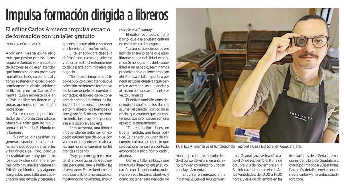 a_armentacarlos's tweet photo. La librería es el mundo. 
El mundo es la librería. 

Cinco sesiones para reflexionar y ahondar en el oficio de librero. Los temas a tratar forman un contrapunto que va de lo teórico a lo práctico. 

Vengan. https://t.co/gaNCHDrz47