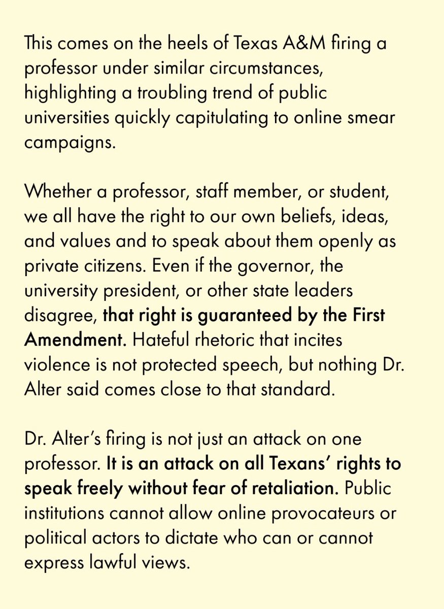 kasamangcerena's tweet image. Dr. Tom Alter, a tenured historian at Texas State University quoted in this @HoustonChron article covering @unitehere23 ‘s historic hotel workers strike, was fired by TXST administration earlier this week for exercising his right to freedom of speech.