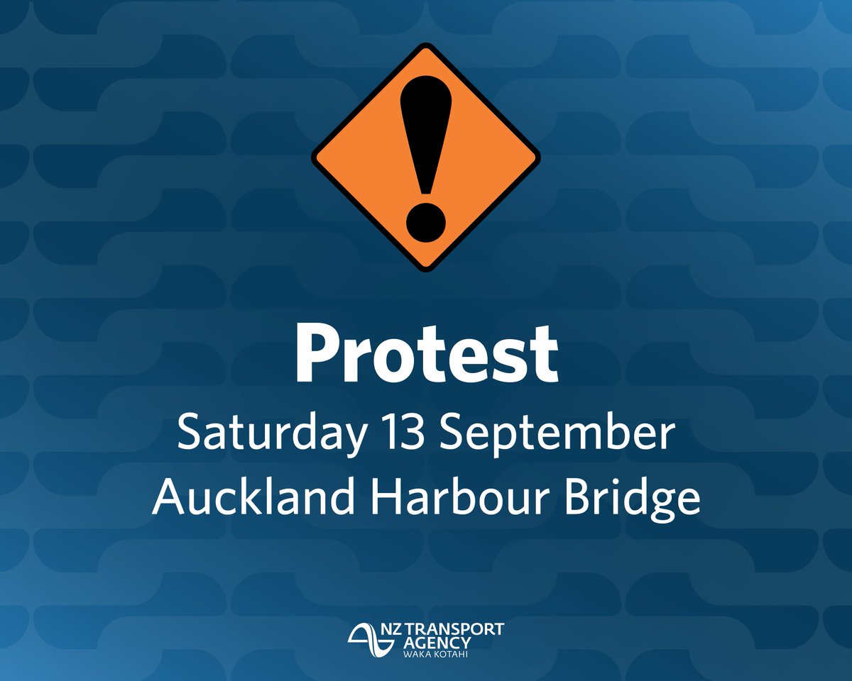 From approximately 9am tomorrow (13 September) the Auckland Harbour Bridge will be closed to southbound traffic due to a protest. Delay your travel until the protest clears. If you need to travel you'll need to detour using the Western Ring Route (SH18/16). Expect delays.