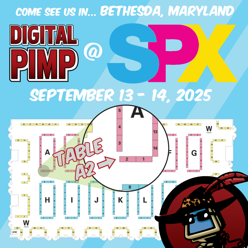 pimptour's tweet photo. SPX, y'all! We'll be in Bethesda, Maryland for Small Press Expo this weekend! If you're going, swing by table A2 to say hi! #comics #spx25 #spx2025 https://t.co/ndUKhzxFqq