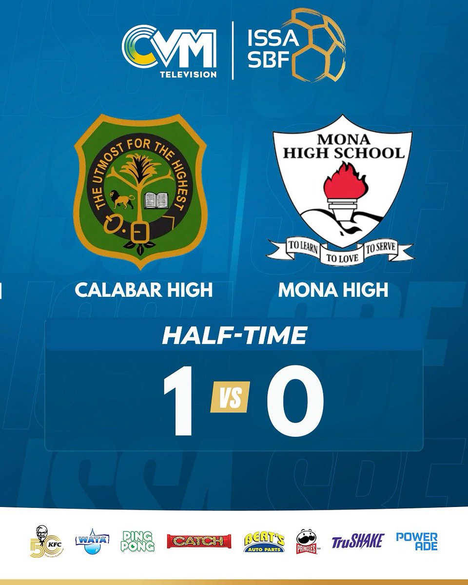 CVMTV's tweet photo. A slick goal from Calabar's #19, Keshawn Palmer, has put the home team Calabar in the lead at half-time.
Watch the action LIVE NOW on CVM-TV, https://t.co/l0weOYaXqD and 'CVM TV' on YouTube!
#ISSASBF2025 #CVMTV #ManningCup https://t.co/4QT2GDVZW2
