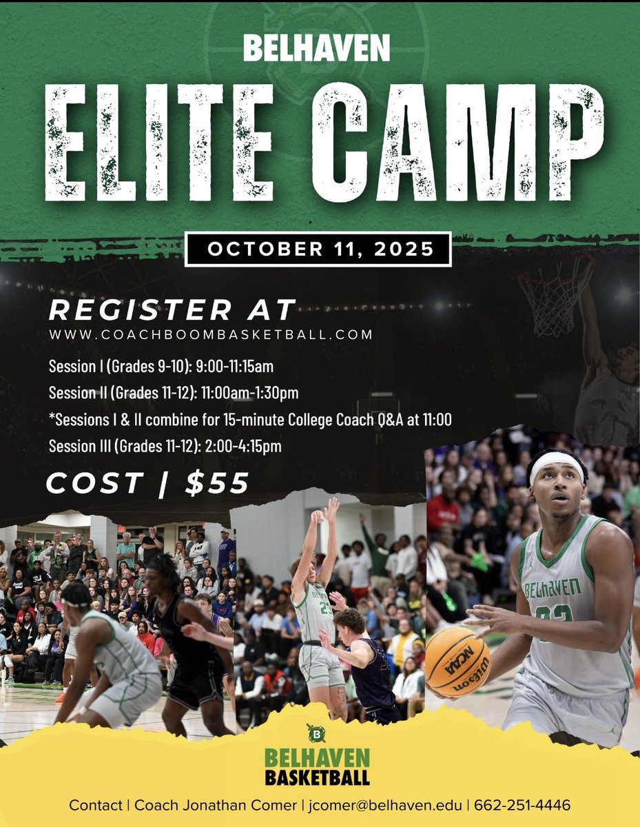 Belhaven Men's Basketball (@belhavenmbb) on Twitter photo Belhaven Elite Camp is here - Saturday, October 11 at BU! Great opportunity to get better and COMPETE in front of the Belhaven coaching staff! Limited spots available. 
🔗 coachboombasketball.com Belhaven Elite Camp is here - Saturday, October 11 at BU! Great opportunity to get better and COMPETE in front of the Belhaven coaching staff! Limited spots available. 
🔗 coachboombasketball.com