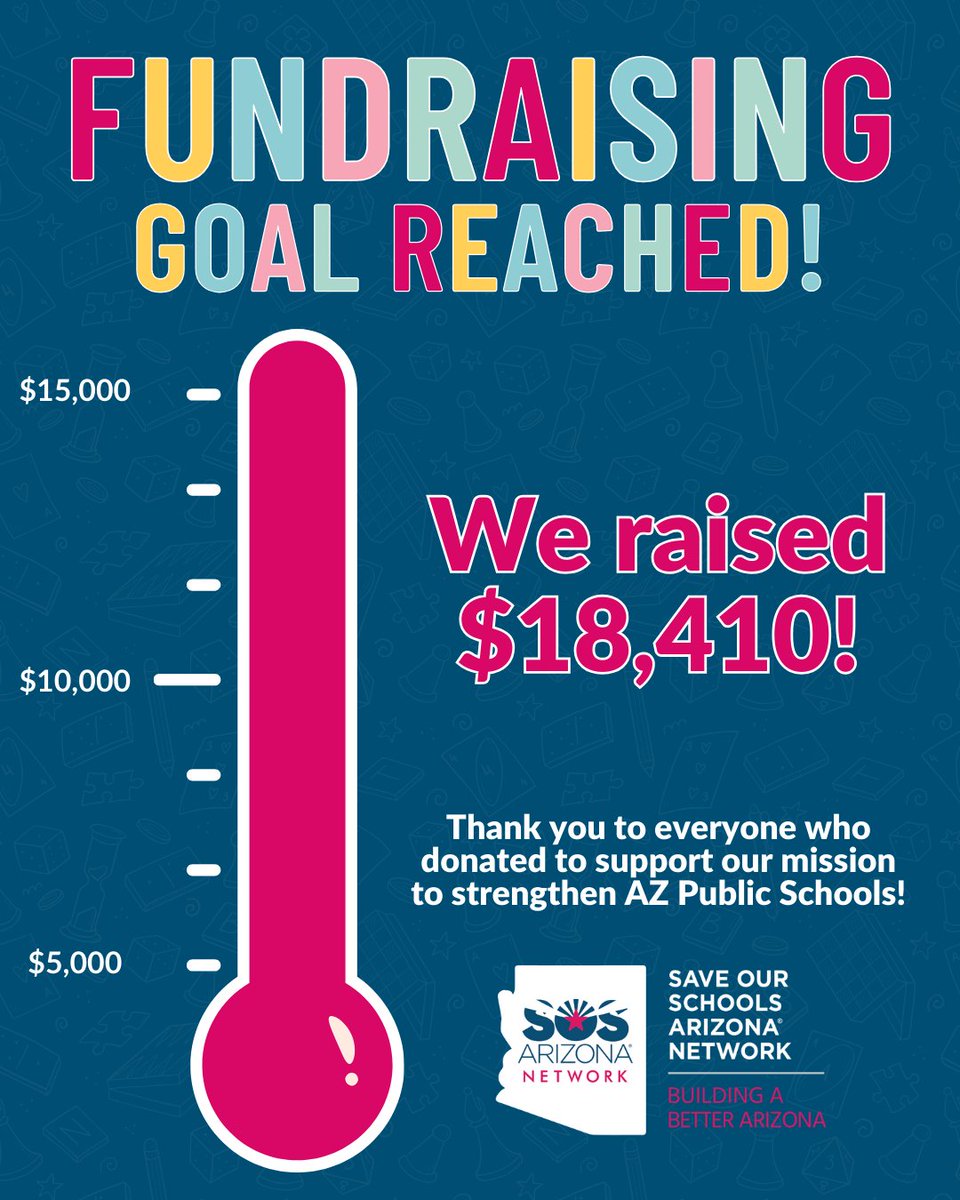 🎉Thanks to you, we SMASHED our fundraising goal for the SOSAZ Network FUNdraiser! We blew past our $15,000 goal &amp; raised a total of $18,410.

We are blown away by your generosity &amp; support. Thank you for investing in our work to support public school students across Arizona!