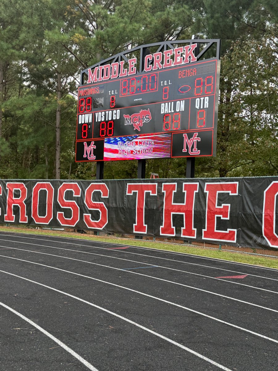 Big project completed today at The Creek! A huge shoutout to our sponsors, Admin, and <a href="/MCStampedeClub/">Middle Creek Stampede Club</a>! We are thrilled to display the board for the first time tomorrow night at our home football game. Let’s go, Mustangs!