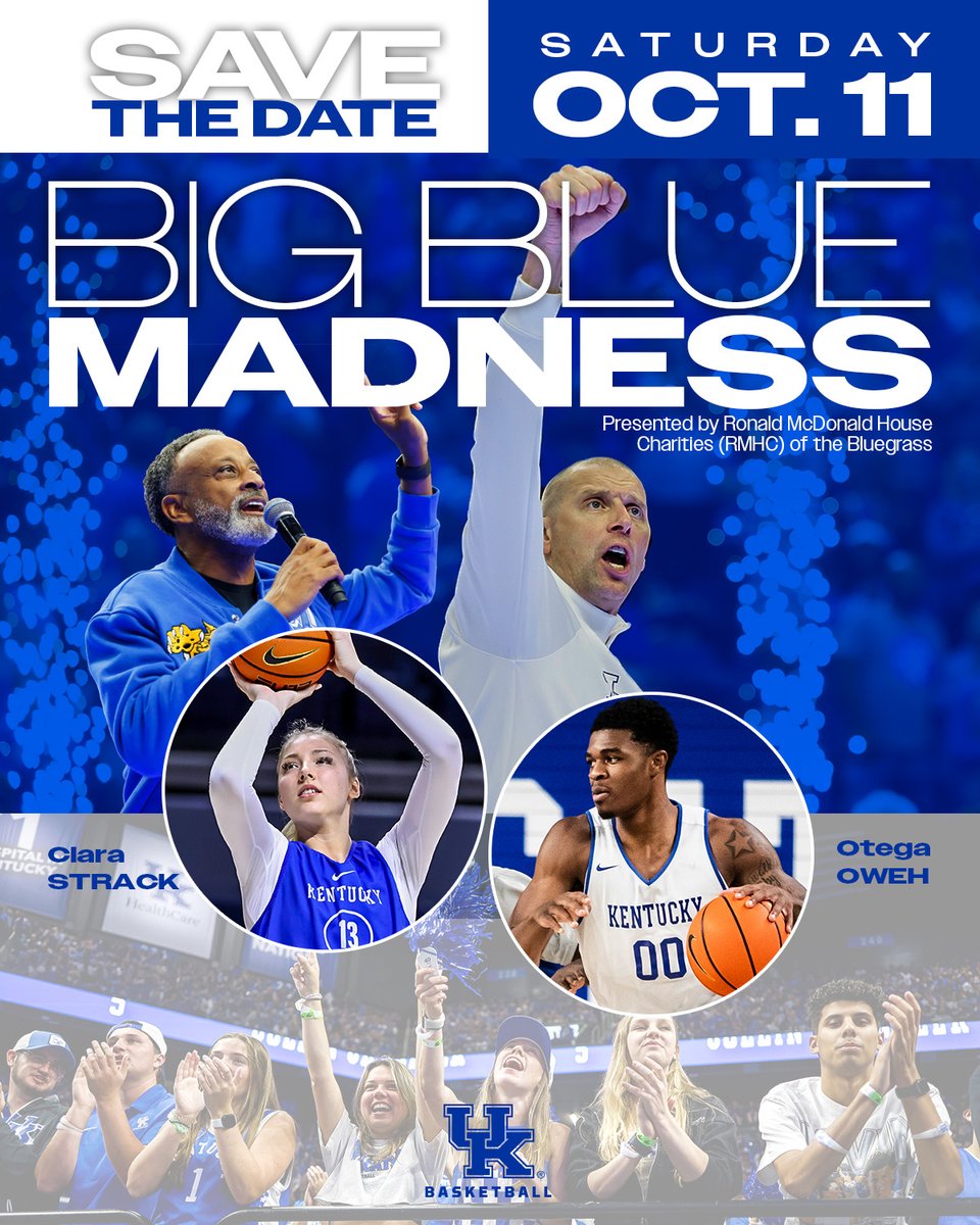 UKAthletics's tweet photo. SAVE THE DATE: #BBM25 - Saturday, Oct. 11 in @Rupp_Arena at Central Bank Center.
Time and ticket information coming soon!
Presented by Ronald McDonald House Charities of the Bluegrass! https://t.co/11Sc1A4Tj7