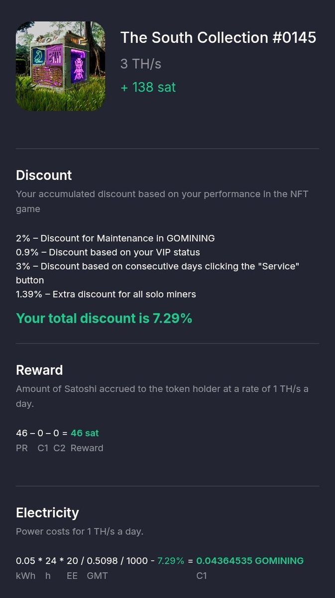 monoparti's tweet image. My favourite miner belongs to the South Collection.
I bought it in the secondary market. I like it because it is my rarest one. Among the top 10% of its kind.
I haven't upgraded it yet, as I focus on my main machine.
@gomining
#GoMining10M