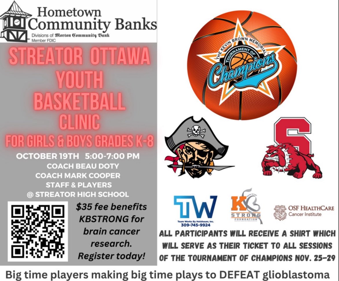Ottawa Basketball (@oths_basketball) on Twitter photo 🏀⚪️Ottawa/Streator Youth Basketball Camp🔴🏀
📅 October 19th
⏰ 5:00-7:00 PM
📍Streator HS
💰 $35
⛹️ Boys & Girls K-8th Grade
Attending the clinic will help support brain cancer research. In addition, campers will receive a t-shirt.
Register 👇
washingtontoc.org/clinics 🏀⚪️Ottawa/Streator Youth Basketball Camp🔴🏀
📅 October 19th
⏰ 5:00-7:00 PM
📍Streator HS
💰 $35
⛹️ Boys & Girls K-8th Grade
Attending the clinic will help support brain cancer research. In addition, campers will receive a t-shirt.
Register 👇
washingtontoc.org/clinics