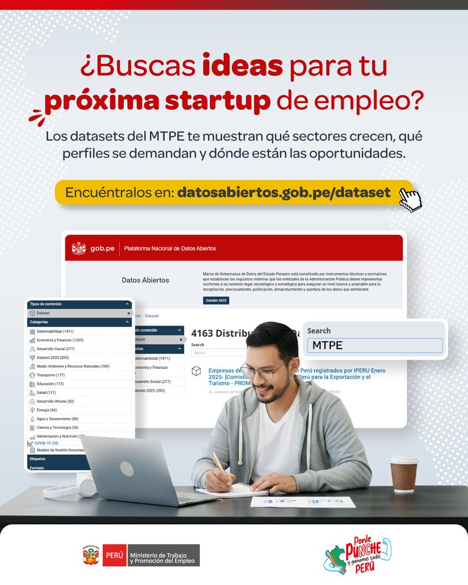 MTPE_Peru's tweet photo. ¿Buscas ideas que cambien el país? 📊 Usa los datasets del MTPE y convierte la información en propuestas innovadoras.

¡Postula tus ideas en la Datatón 2025!

👉 Ingresa a los datasets, buscando "MTPE" en: https://t.co/6rjdnz54KV
👉 Datatón 2025: https://t.co/KhWCIyyPbr https://t.co/YVDfqDnQ19