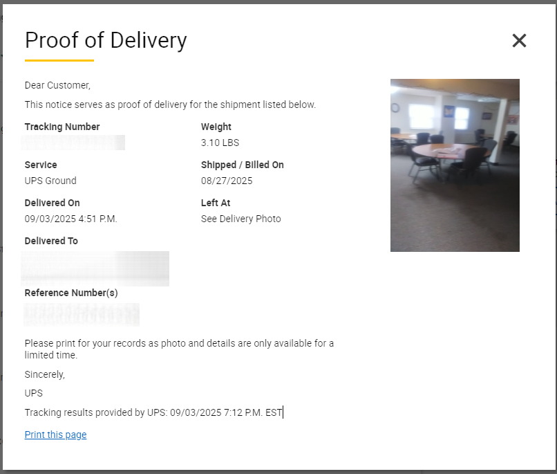 _BrenMcC's tweet photo. @UPS Why is there no way to complain when a driver abandons deliveries instead of actually delivering them? Filing a claim does nothing, even when the "Proof Of Delivery" is obviously not an apartment door. https://t.co/2dsyN4uhv3