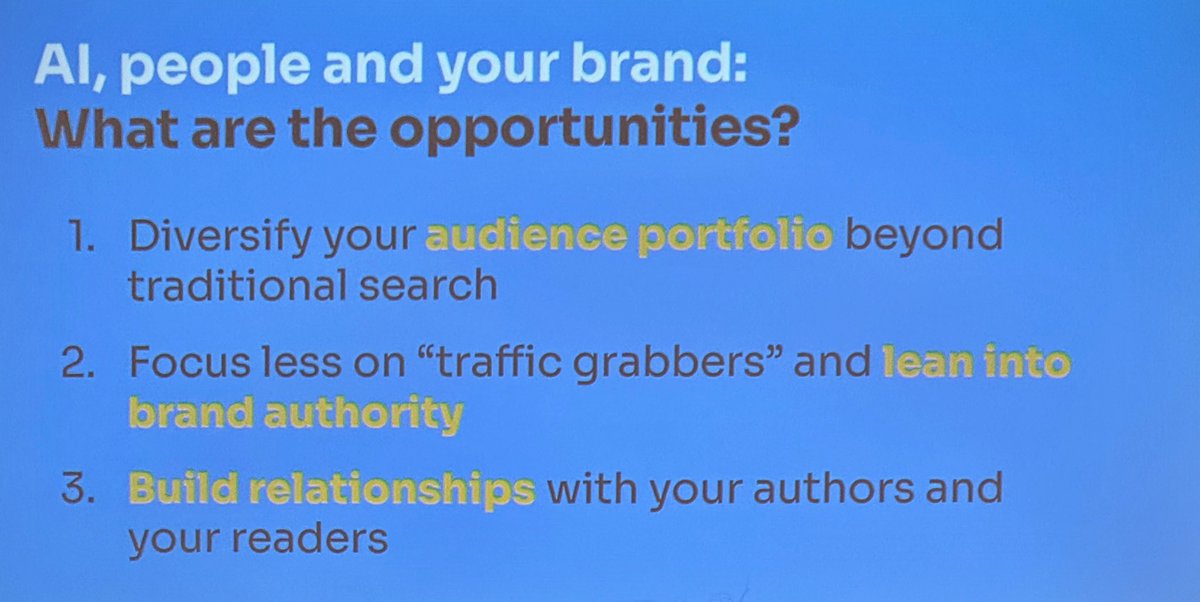 Maria Pulcinella (@mariapulcinella) on Twitter photo Some #ONA25 takeaways via <a href="/wtf_is_seo/">WTF is SEO?</a>:
✅ In AI slop era, a newsroom’s authors + expertise are its advantage/protection against volatility
✅ Unique, robust journalism + topic authority are what will survive traffic apocalypse
✅ “Volume is a tactic, not a long-term strategy” Some #ONA25 takeaways via <a href="/wtf_is_seo/">WTF is SEO?</a>:
✅ In AI slop era, a newsroom’s authors + expertise are its advantage/protection against volatility
✅ Unique, robust journalism + topic authority are what will survive traffic apocalypse
✅ “Volume is a tactic, not a long-term strategy”
