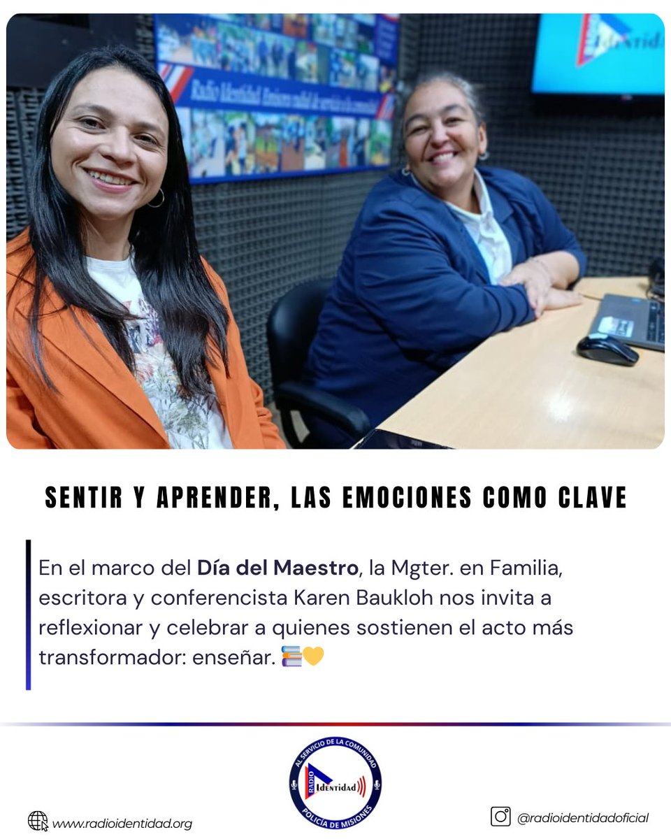 En el marco del Día del Maestro, la Mgter. @bauklohkaren nos invita a reflexionar y celebrar a quienes sostienen el acto más transformador: enseñar. 📚💛

#DíaDelMaestro #Comprometidos #Educación #Emociones #EnseñarEsTransformar #RadioIdentidad