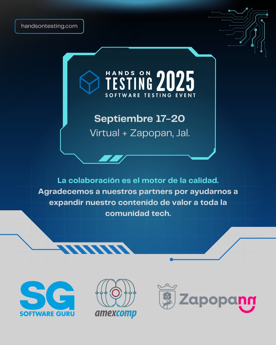 handsontesting's tweet image. ¡Damos la bienvenida a nuevos partners! 🙌

Gracias a @RevistaSG, @AmexcompAC, y la iniciativa Beca Zapopan de @ZapopanGob, estamos llevando nuestra misión y contenido a más estudiantes STEM y a la comunidad tech.

¡Felices de que se sumen a esta 8va edición de #HandsOnTesting!