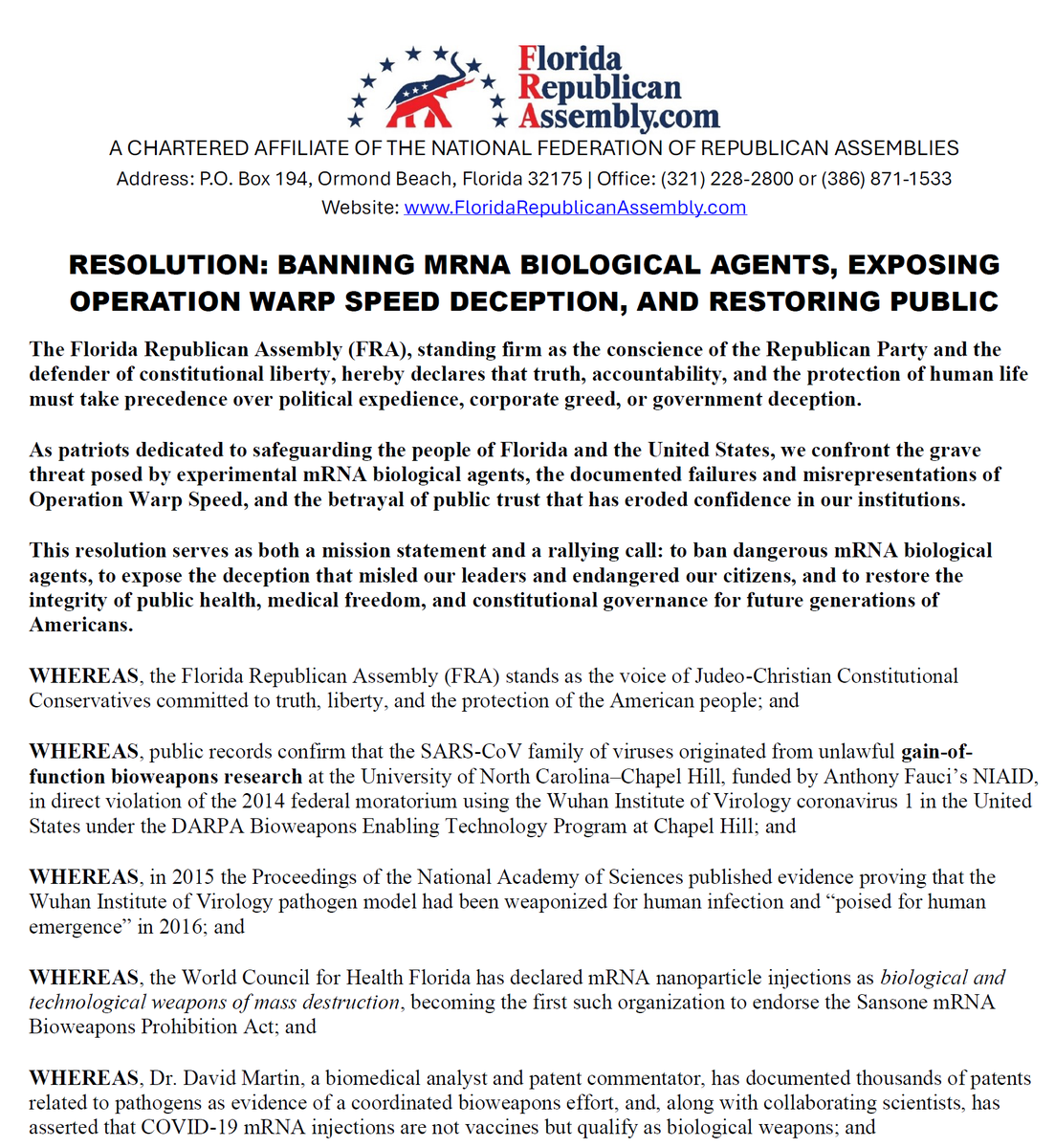 Dr. David Martin (@drdmartinworld) on Twitter photo The Florida Republican Assembly just ratified this statement on mRNA and the #COVIDCRIMES... let's hope other states follow <a href="/FLSurgeonGen/">Joseph A. Ladapo, MD, PhD</a> and these courageous souls. The Florida Republican Assembly just ratified this statement on mRNA and the #COVIDCRIMES... let's hope other states follow <a href="/FLSurgeonGen/">Joseph A. Ladapo, MD, PhD</a> and these courageous souls.