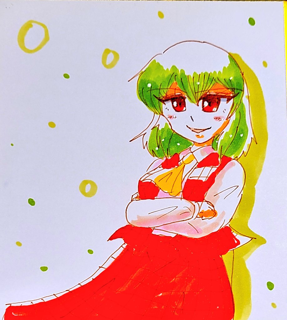 風見幽香 「朝から東方色紙描いてました 風見幽香、ヘカーティア、豊姫 なんか戦闘力高っそな組」|拿瓦彩矢@次は名華祭のイラスト
