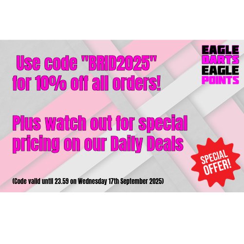 🎯 7 days until the Eagle crew hit Bridlington for the WDF British Open!

Celebrate with a little treat: use code BRID2025 🏷️

#WDF #Darts #BritishOpen