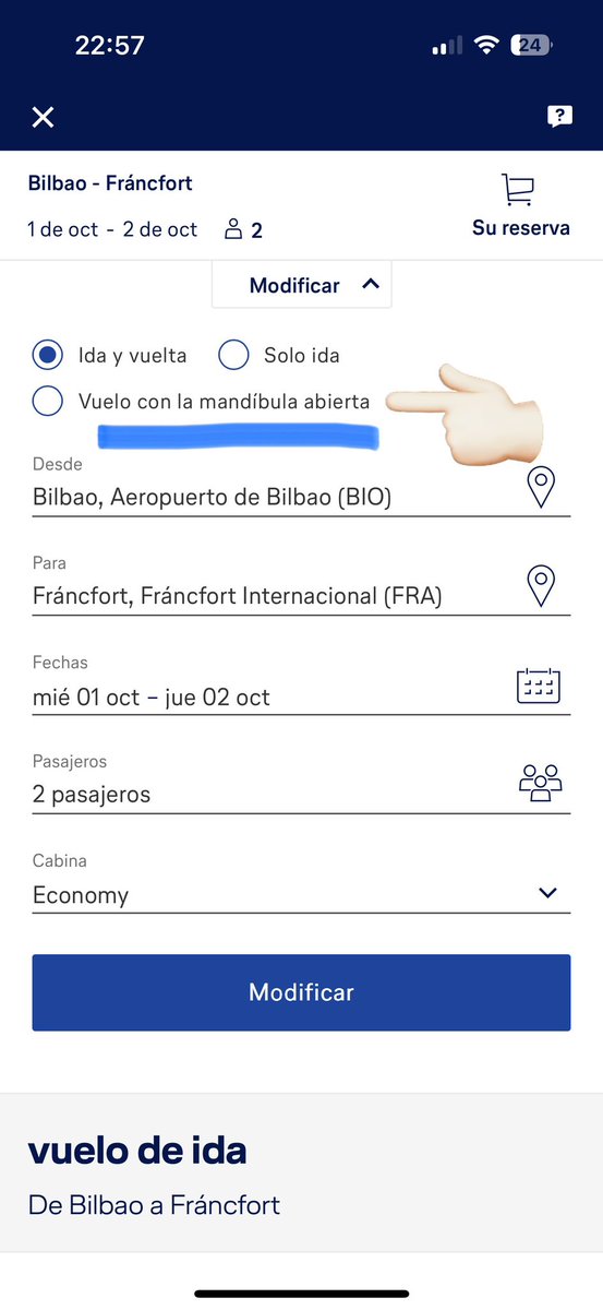 Me he encontrado con esto mientras buscaba vuelos de <a href="/lufthansa/">Lufthansa</a>.
Me intriga profundamente saber qué podría ocurrir al escoger esa opción. ¿Quién o qué se encargará de que no se cierre la mandíbula en todos los trayectos?
🙊