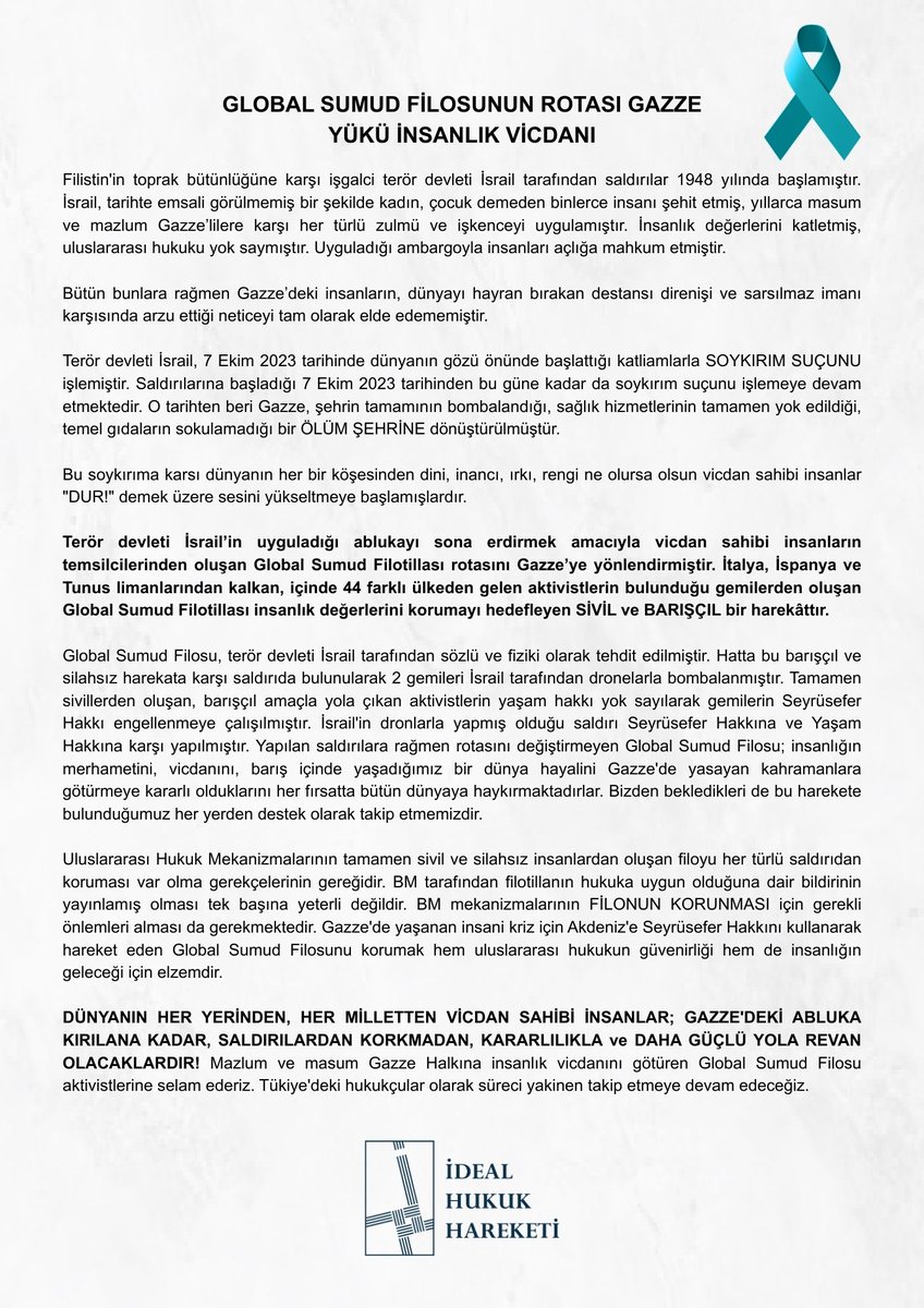Soykırıma karşı dünyanın her bir köşesinden dini, inancı, ırkı, rengi ne olursa olsun vicdan sahibi insanlar "DUR!" demek üzere sesini yükseltmeye başlamışlardır.

#SumudForGaza