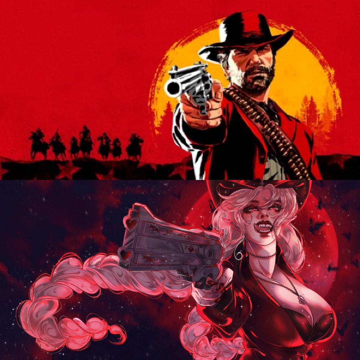 One of my big inspiration for my deskmat piece was from Red Dead Redemption 2! I normally don’t have weapons in my art, but I had to reference Arthur Morgan because I adore him so much! 

I hope you love what <a href="/Fremuard/">Fremuard 🦇 | Working on Comms</a> did with this amazing piece as well 💖