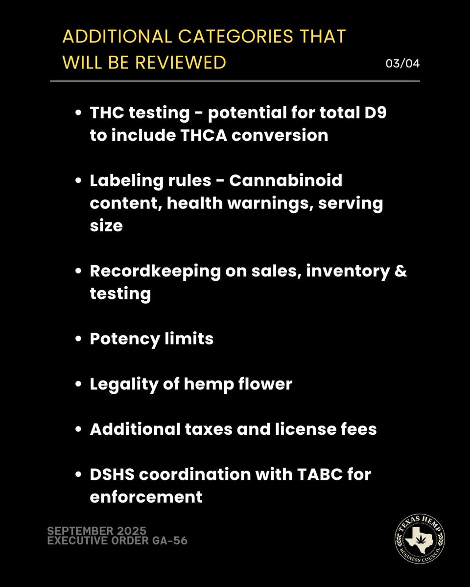 TexasHempBiz's tweet photo. Governor @GregAbbott_TX’s new Executive Order GA-56 implements an age gate to ensure people under 21 cannot buy hemp products. There are additional suggested directives that will be addressed during rule making under DSHS. 

THBC will continue fighting to ensure Texans have safe, legal access while protecting minors. 

#TexasHemp #TXHempPolicy #TexasPolitics #txlege