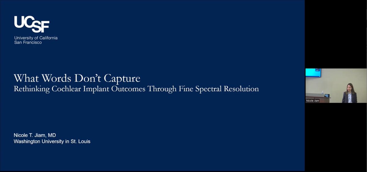 Dr. <a href="/NicoleJiam/">Nicole T. Jiam, MD</a> was recently invited to deliver #GrandRounds at Washington University in St. Louis!

Her talk presented new approaches to evaluating cochlear implant outcomes beyond traditional speech measures. 

Well done! 👏