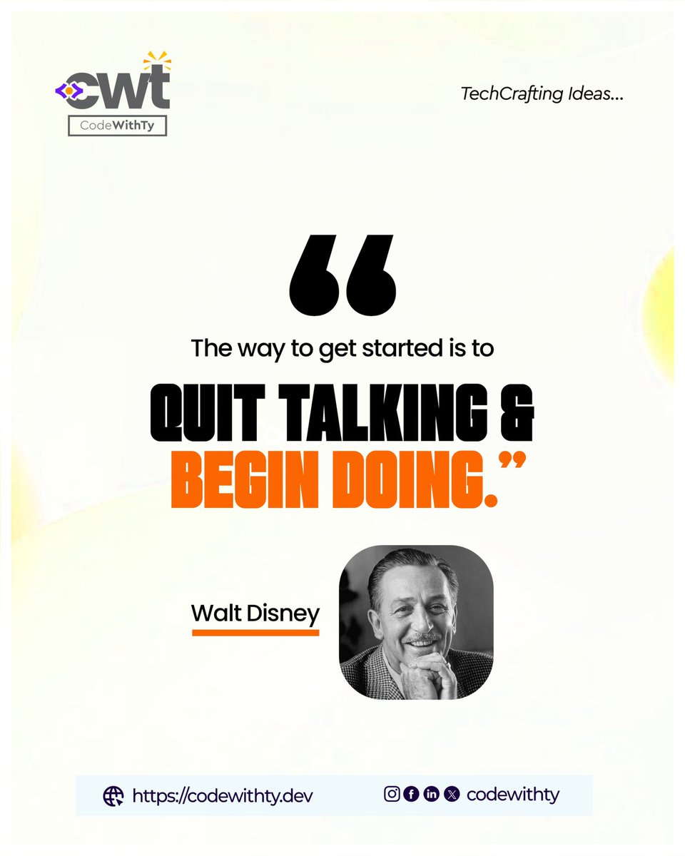 codewithty_'s tweet image. You don't become a developer by talking about learning. You become one by writing that first line of code 👩🏾💻👨🏾💻.
"The way to get started is to quit talking and begin doing." - Walt Disney
Ready to start your tech journey? Send us a DM today💚.