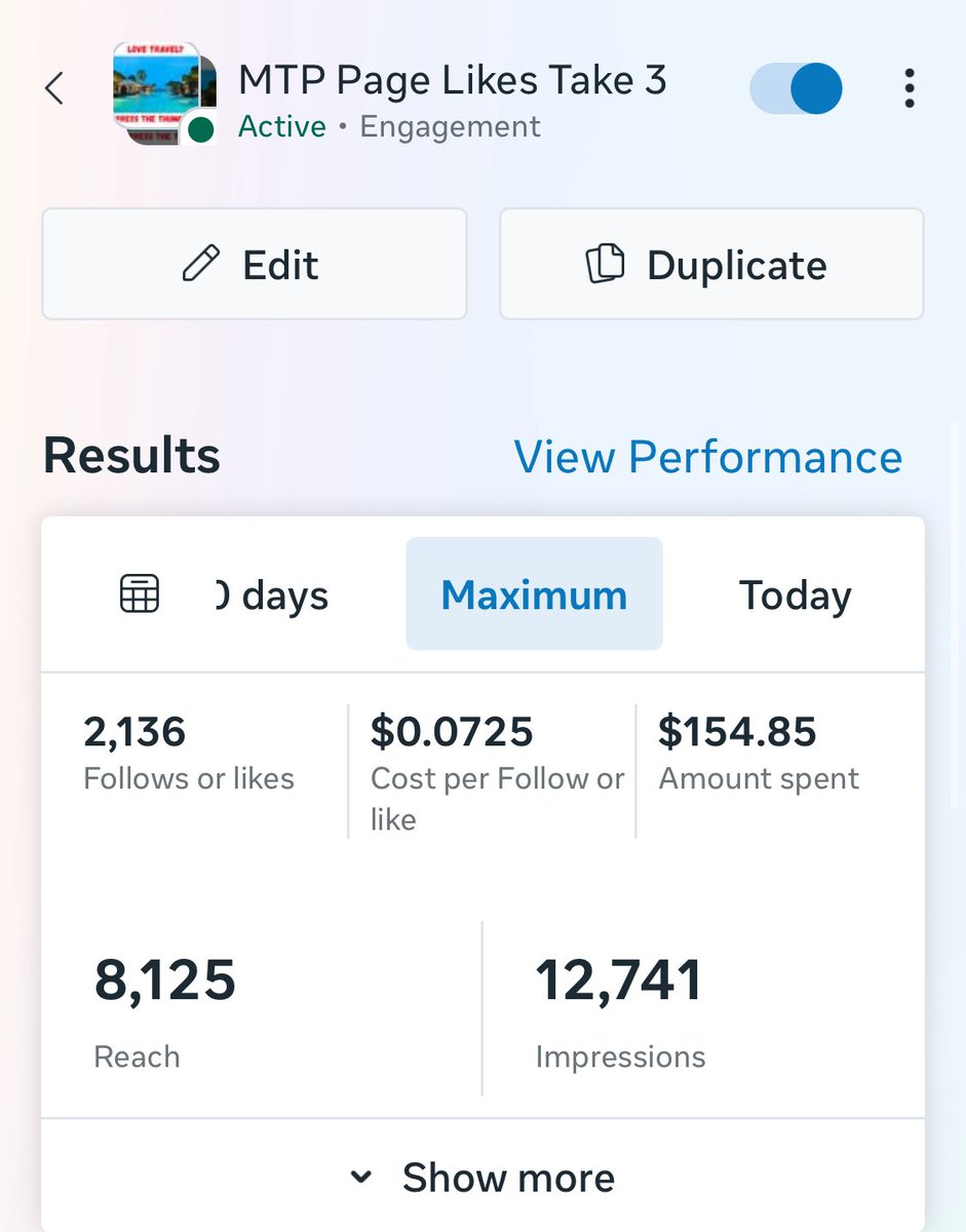 Day 11 update:

Average cost of the 4 ad set dropped again.  Doesn’t seem the 20% had any negative effect, it’s been 48 hours since I applied it. 

I DO want to keep raising the ad spend until it reaches  about $4.50 per.  Seems everyone agrees once it gets to $5 it isn’t as