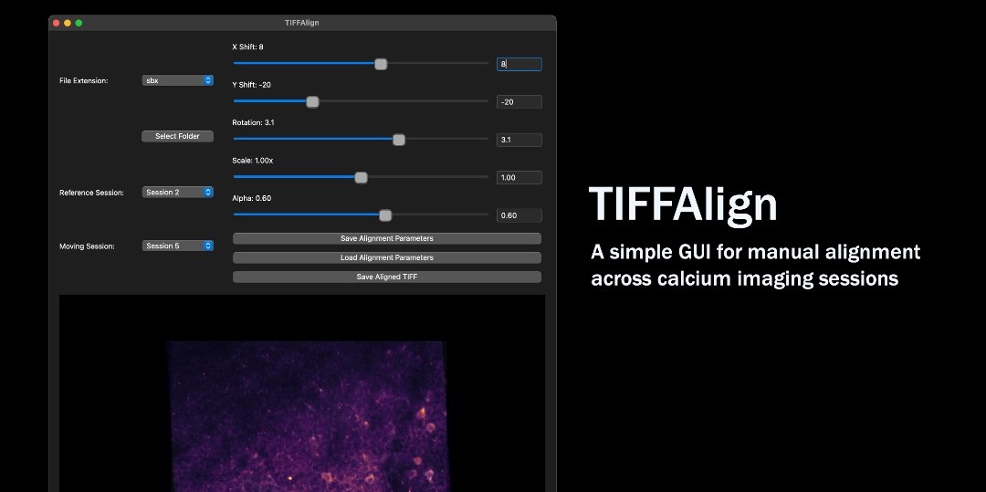 Wrote a little GUI (#TIFFAlign) for manual alignment across multiple calcium imaging sessions. Supports either tiff or Scanbox sbx formats. github.com/Bozhi-Wu/TIFFA…

#2P #Neuroscience #calciumimaging #miniscope #imaging #scanbox