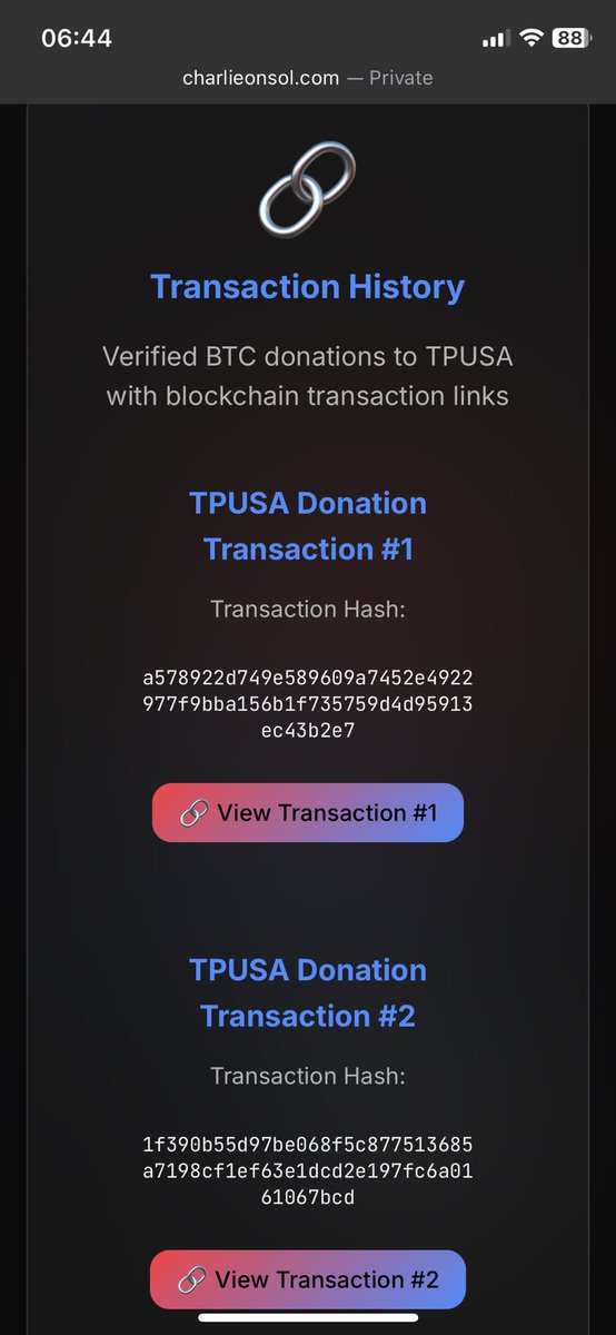 Additional $23k donated to TPUSA to cement Charlie’s legacy. All on chain. Dont just believe, verify them yourself.

#ripcharliekirk