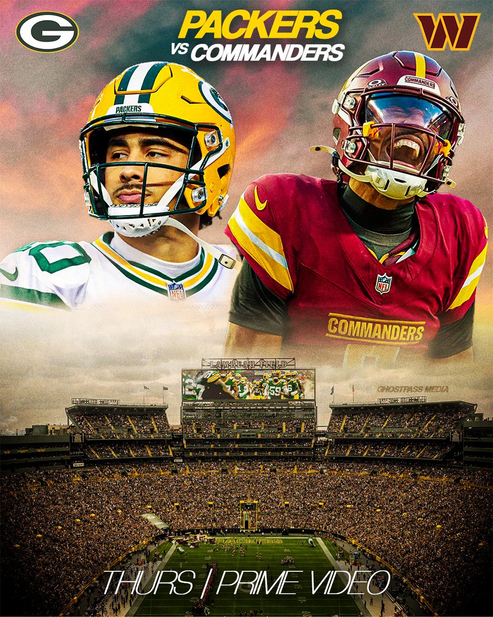 who you got? packers vs commanders tonight 👀 <a href="/NFL/">NFL</a> <a href="/NFLonPrime/">NFL on Prime Video</a> 

#NFL #PackersNation #Commanders #thursdaynightfootball #TNFonPrime #photoshop #GraphicDesign #sportsmedia #jordanlove #JaydenDaniels #sportsgraphics