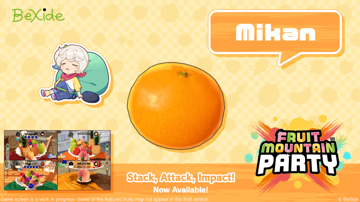 #FruitMountain Party Daily Fruit Feature!

Today's fruit: Mikan!

When it comes to winter in Japan, it's all about the kotatsu and mandarins! Don't forget to set them up together.

🔻#EarlyAccess Now Available!🔻
store.steampowered.com/app/3467540/

#BeXide #Steam