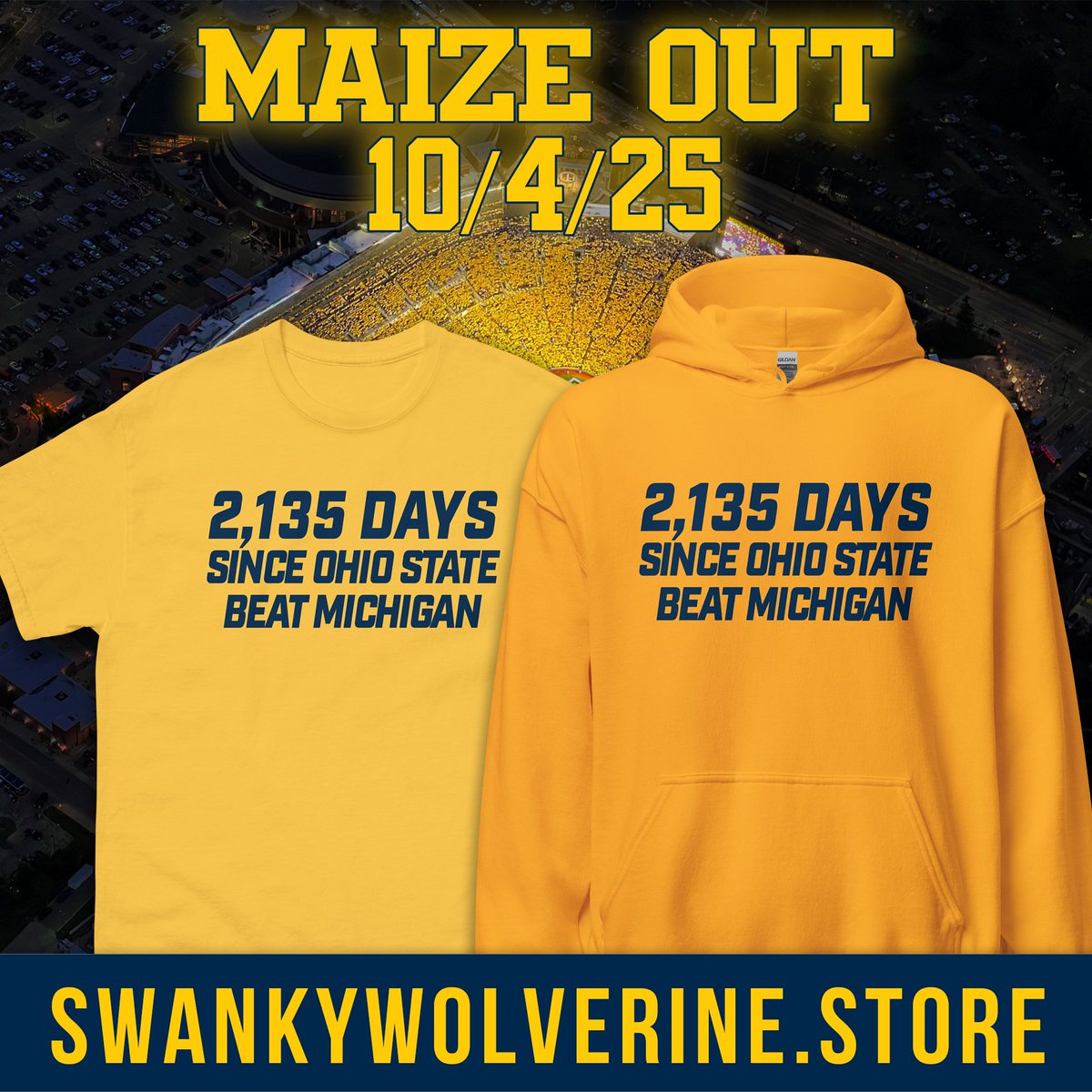 Swanky Wolverine (@swankywolverine) on Twitter photo MICHIGAN FOOTBALL CONTEST
Giving away a Maize Out tee to to one winner.  To enter: 
1) Retweet and like this post
2) REPLY (not QT) with # of Justice Haynes rushing yds vs. CMU and Bryce Underwood pass yards (tiebreaker)
3) Must be following
Entry due by kickoff MICHIGAN FOOTBALL CONTEST
Giving away a Maize Out tee to to one winner.  To enter: 
1) Retweet and like this post
2) REPLY (not QT) with # of Justice Haynes rushing yds vs. CMU and Bryce Underwood pass yards (tiebreaker)
3) Must be following
Entry due by kickoff