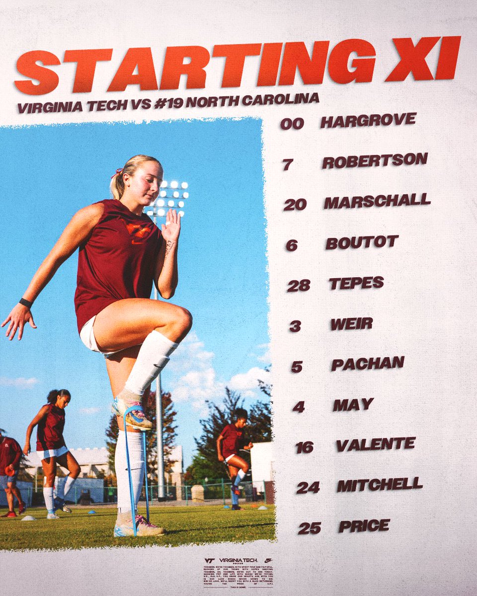 our ACC opener starters 👏

📲 vthoki.es/WSOC

#Hokies