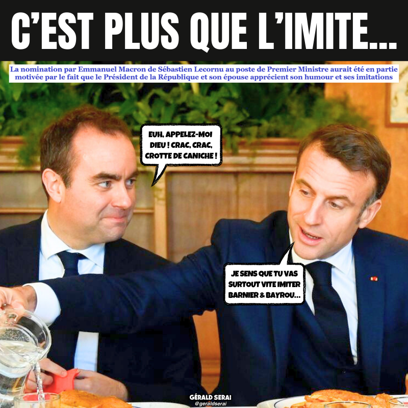 GeraldSerai's tweet photo. Plus que pour les voix, il l’a choisi pour être sa marionnette !
---------
#bfn #breakingfakenews #humour #meme #actualité #lecornu #macron #premierministre #imitations
Impertinemment vôtre ! 😜🔔 https://t.co/UFLHRkwXjS