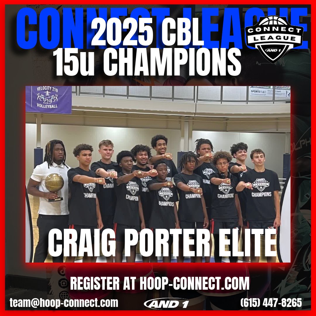 Craig Porter Elite took home the 2025 CBL 15U Championship, closing out a strong season. All eyes now turn to 2026, where even more teams and talent will be on the rise. Who will make their move next year? 🏀🔥

👉 Register today at hoop-connect.com