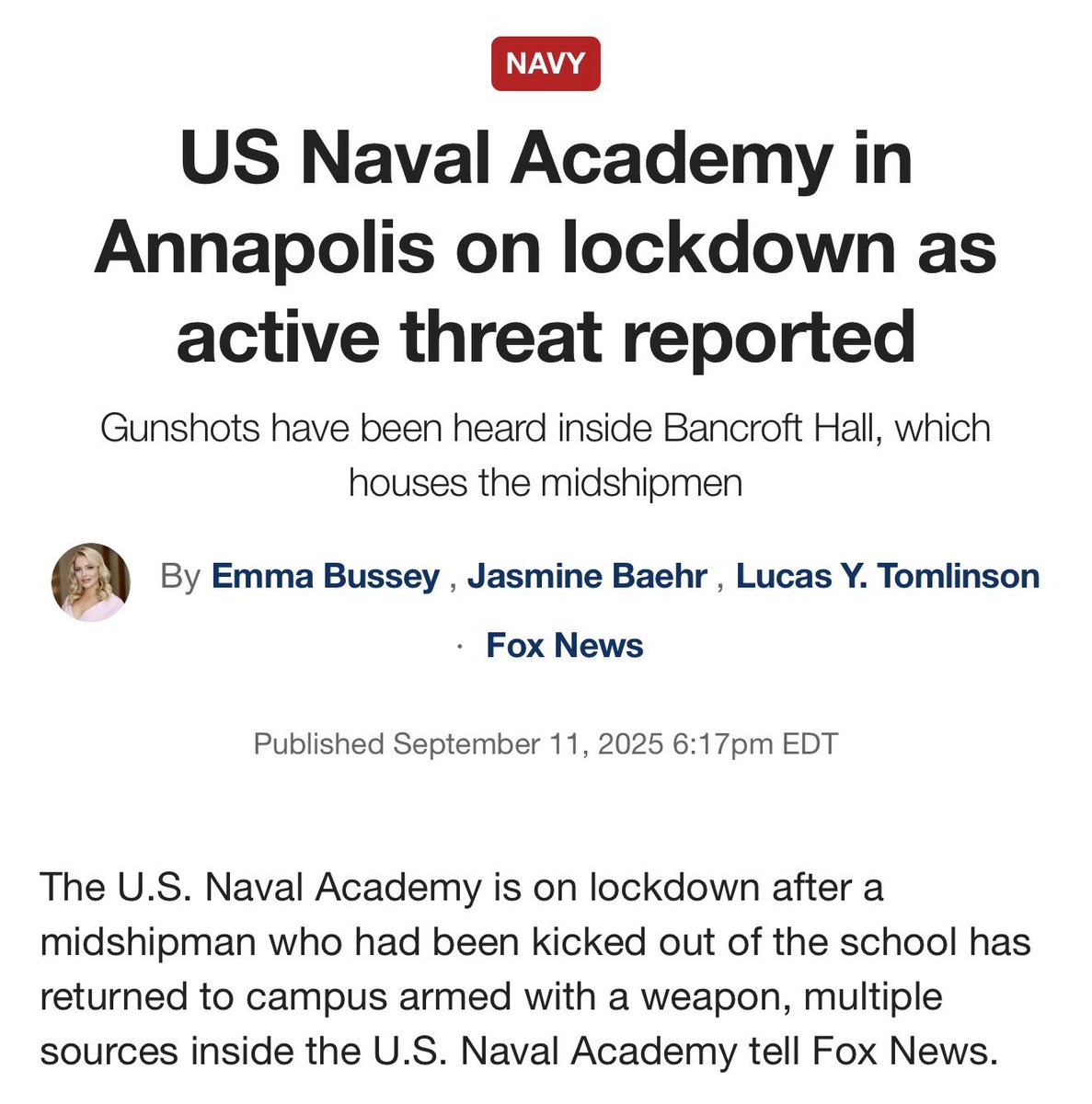 PeloSwing's tweet image. BREAKING: Reports of gunshots at the US Naval Academy in Annapolis, Maryland