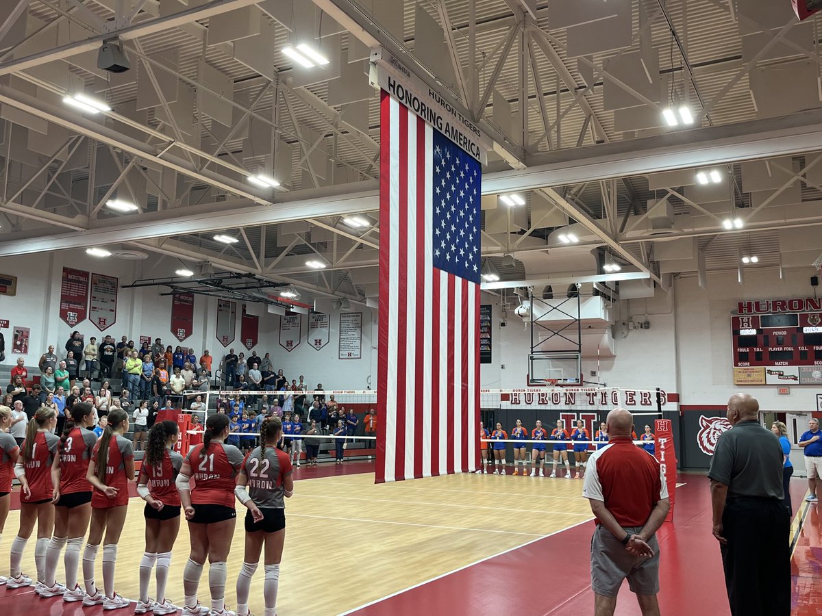 I’m in Huron to check out some volleyball. Edison is the visitor, Gotta admit, the national anthem meant a little more tonight.